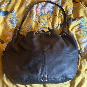Jerome Dreyfuss Dark Brown Pebbled Leather Hobo with Gold Hardware
